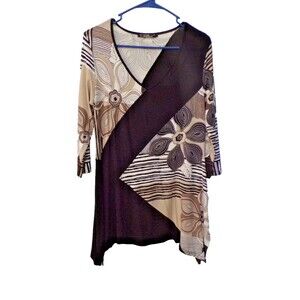 Lori Paris Tunic Black & Tan Angle Women's Top Size Large